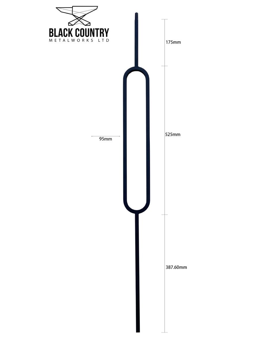 Set of 2 Matte Black "Enfield" Steel Stair Spindles - Pattern 16 Dimensions