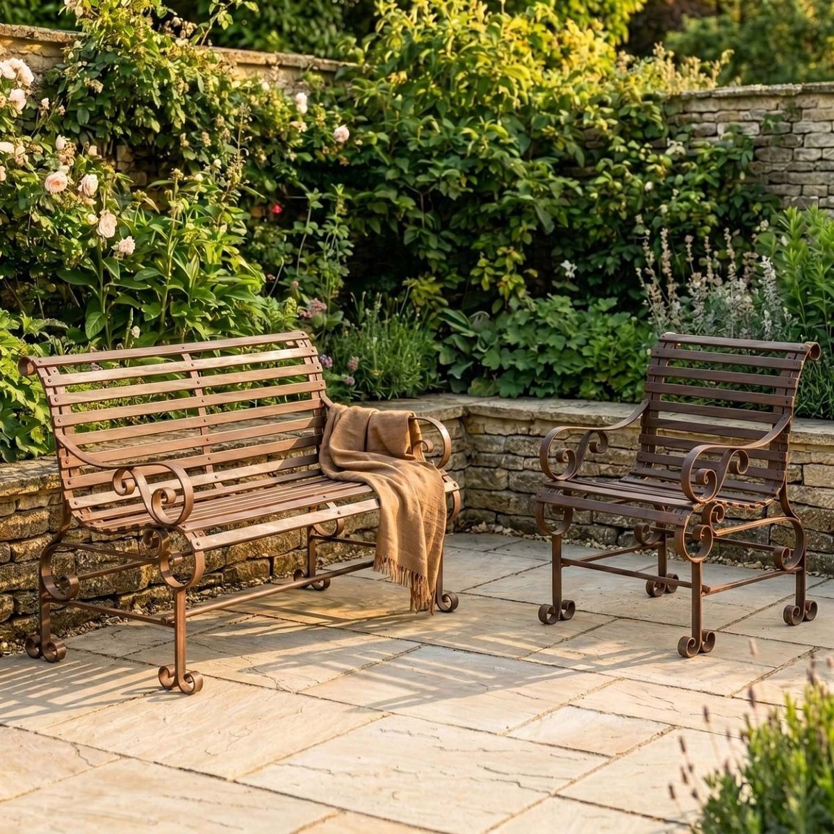 Robust "Chatham" One & Two Seater Park Bench Combo - Rustic Wrought Iron