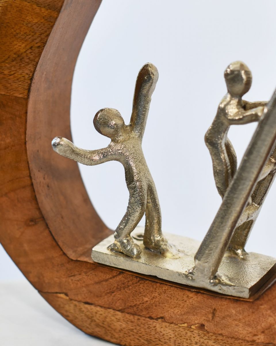 Close up of silver cast aluminium figure for home decor sculpture