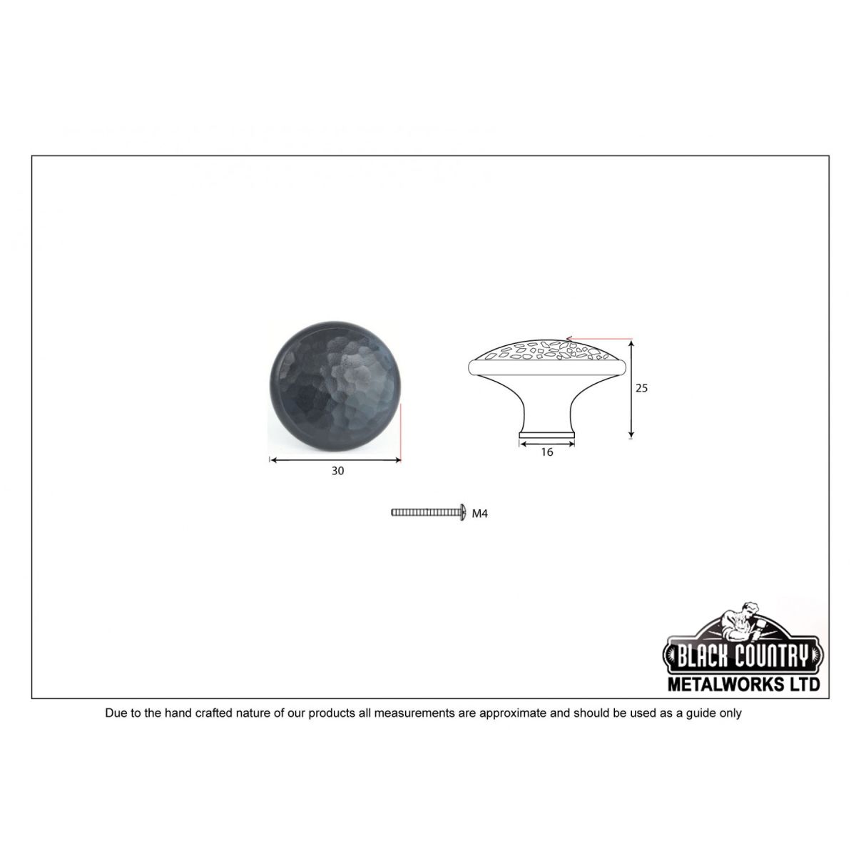 30mm Black Hammered Iron Cabinet Knob Dimensions