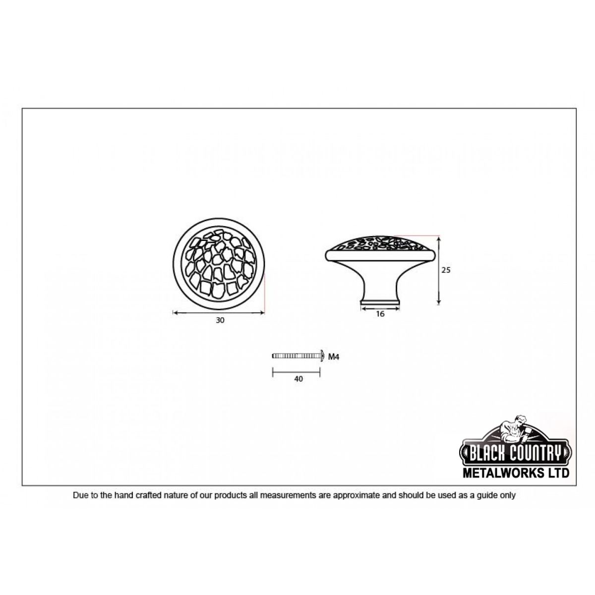 30mm Hammered Beeswax Cabinet Knob Dimensions