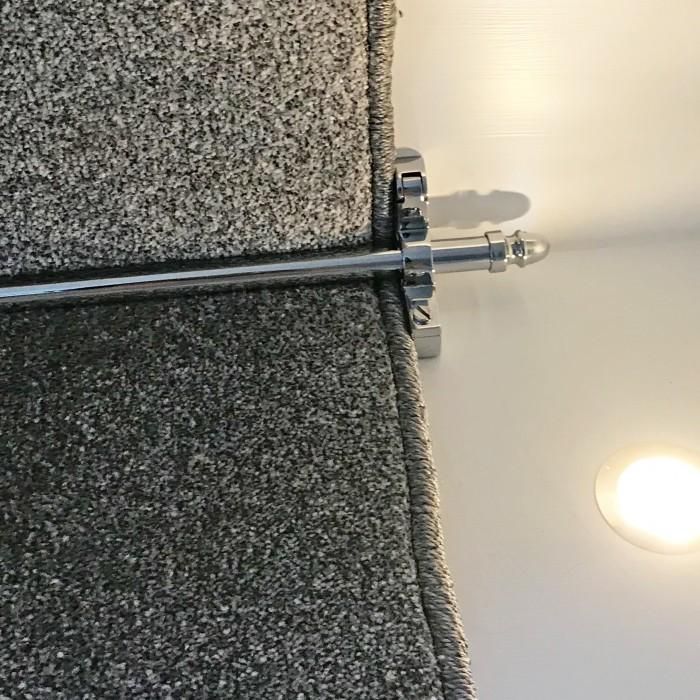 close-up of the Bright Chrome Acorn Finial Stair Rods in Use close-up of the Bright Chrome Acorn Finial Stair Rods in Use