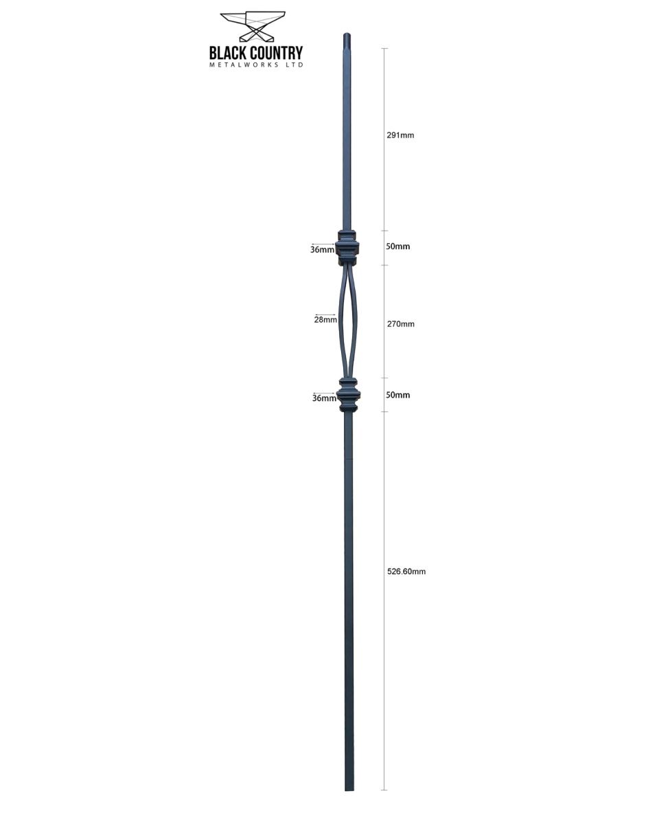 "Ripple" Matte Black Steel Stair Spindle - Spindle Only - No Brackets Dimensions "Ripple" Matte Black Steel Stair Spindle - Spindle Only - No Brackets Dimensions