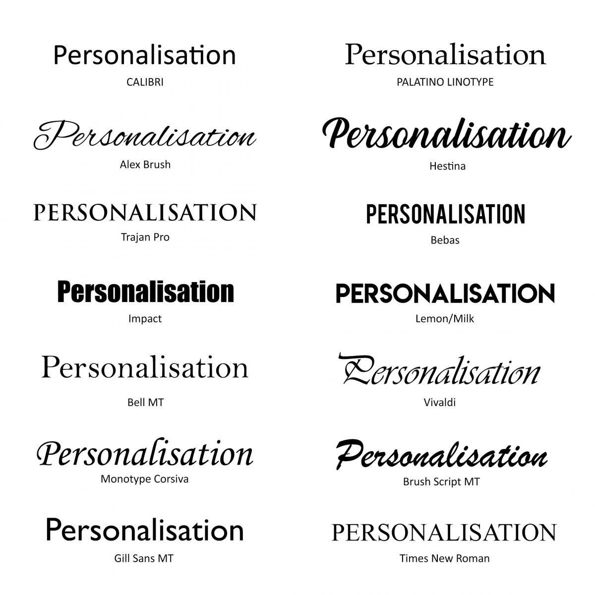 Image of fonts available 