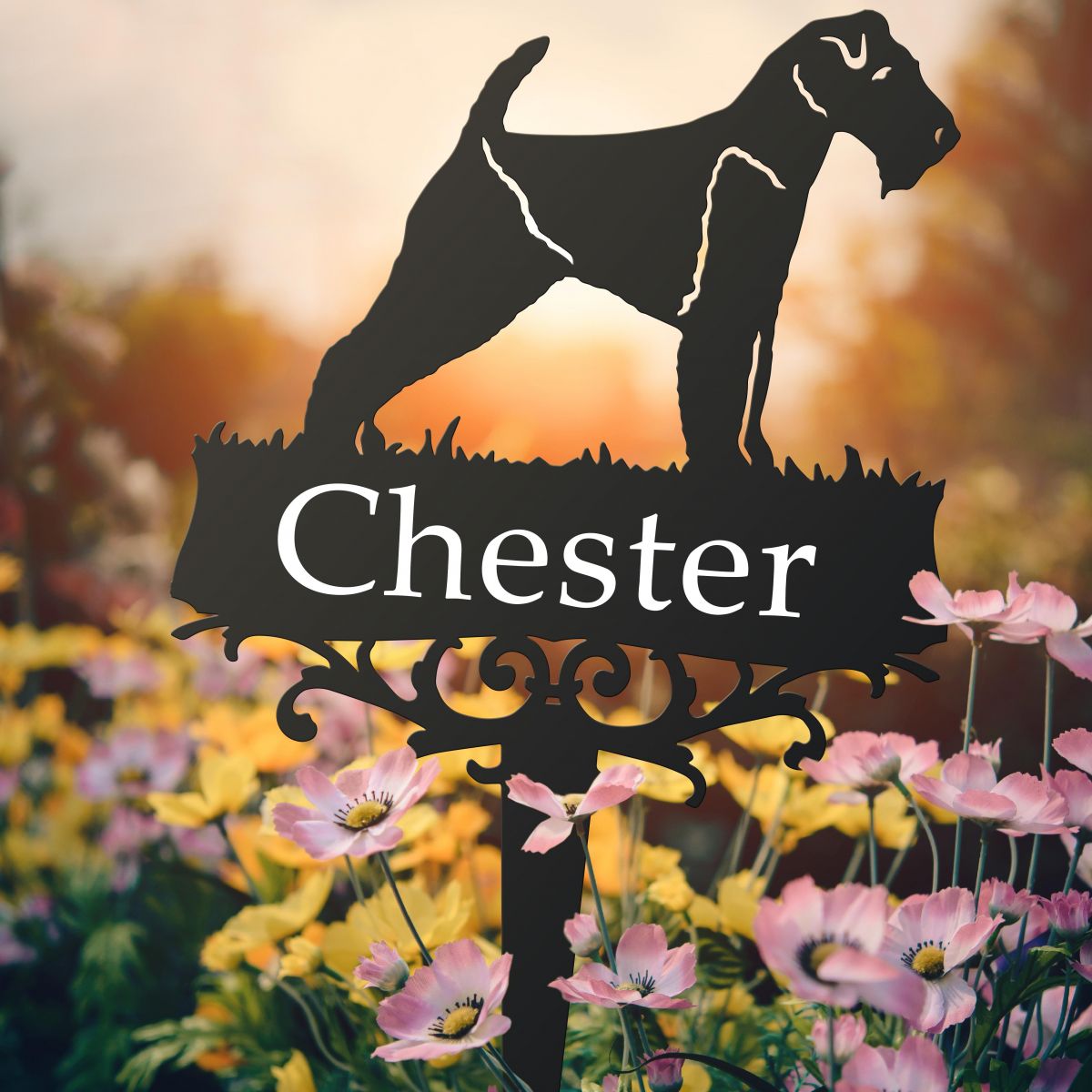 "Welsh Terrier" Memorial Ground Spike with Name 