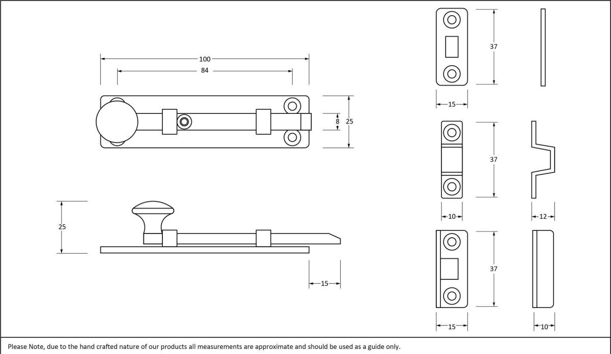4" Universal Bolt in Antique Pewter Dimensions