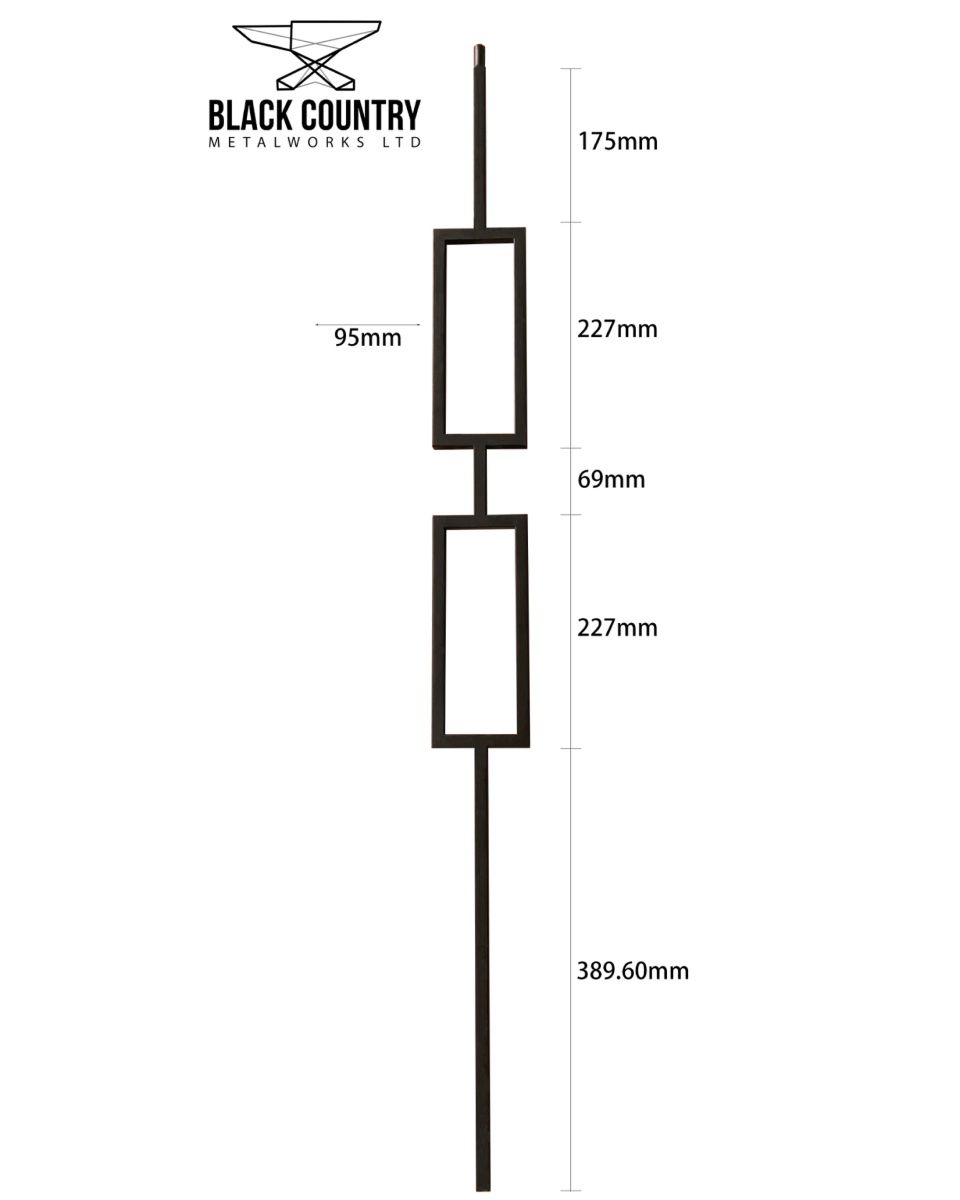 Set of 2 Matte Black "Opulenza" and "Enfield" Steel Stair Spindles Dimensions