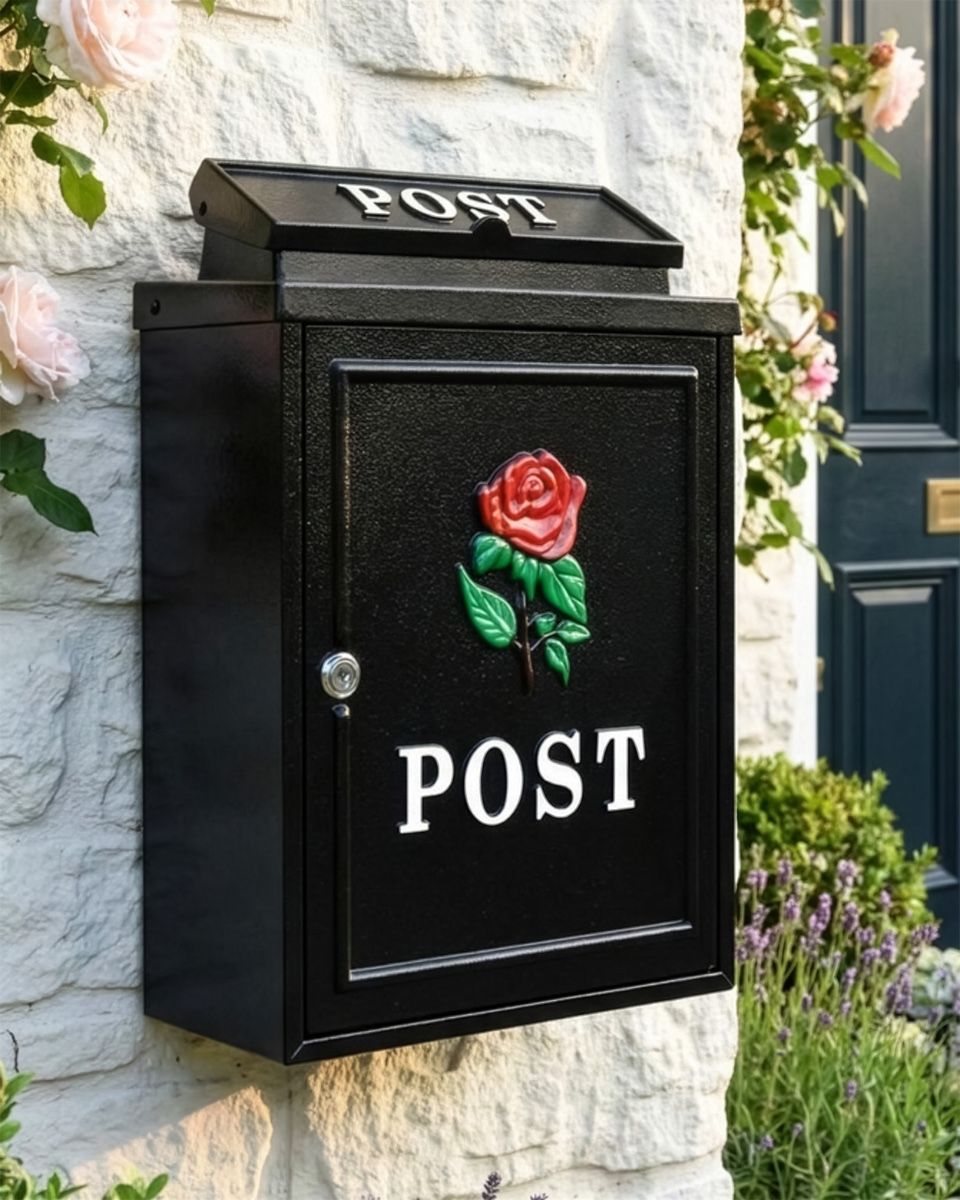 "Red Rose" Wall Mounted Post Box digital illustration