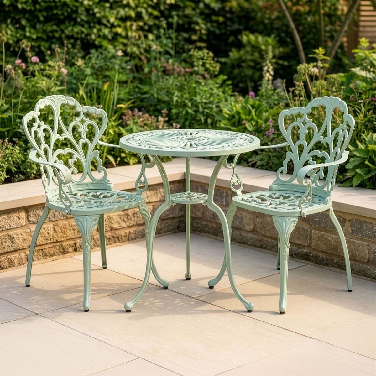 Mint Green Cast Aluminium "Classic Victoria" Two Seater Bistro Set Digital Illustration