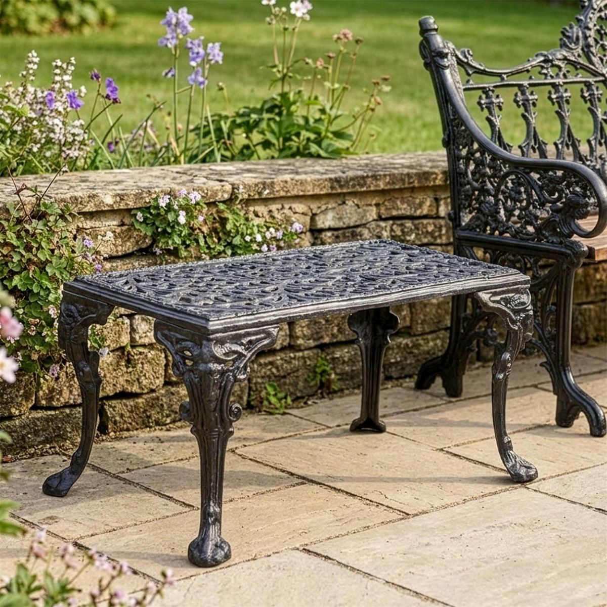 "Merriweather" Victorian Aged Black Cast Iron Garden Coffee Table Digital Illustration
