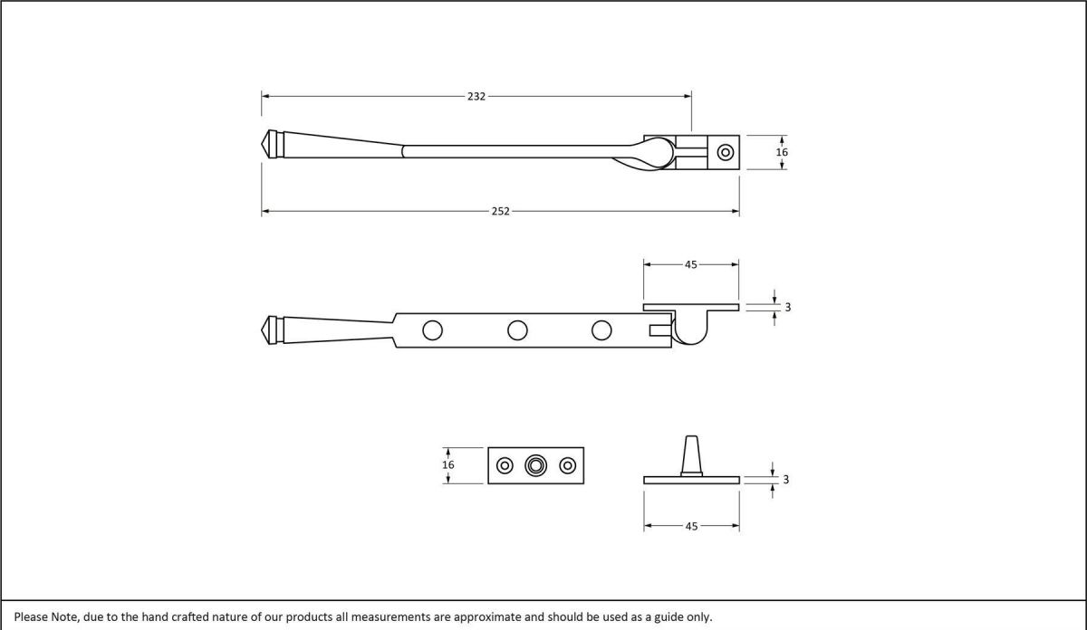 8" Polished Copper Window Stay Dimensions