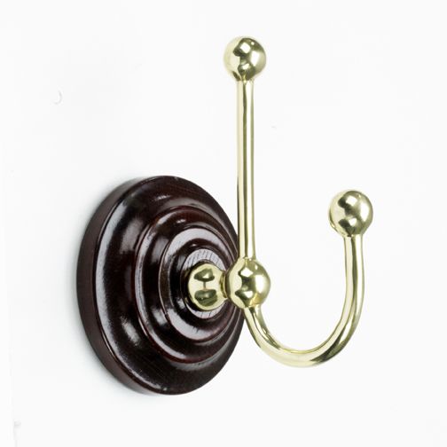 Polished Brass Hook on wooden backplate