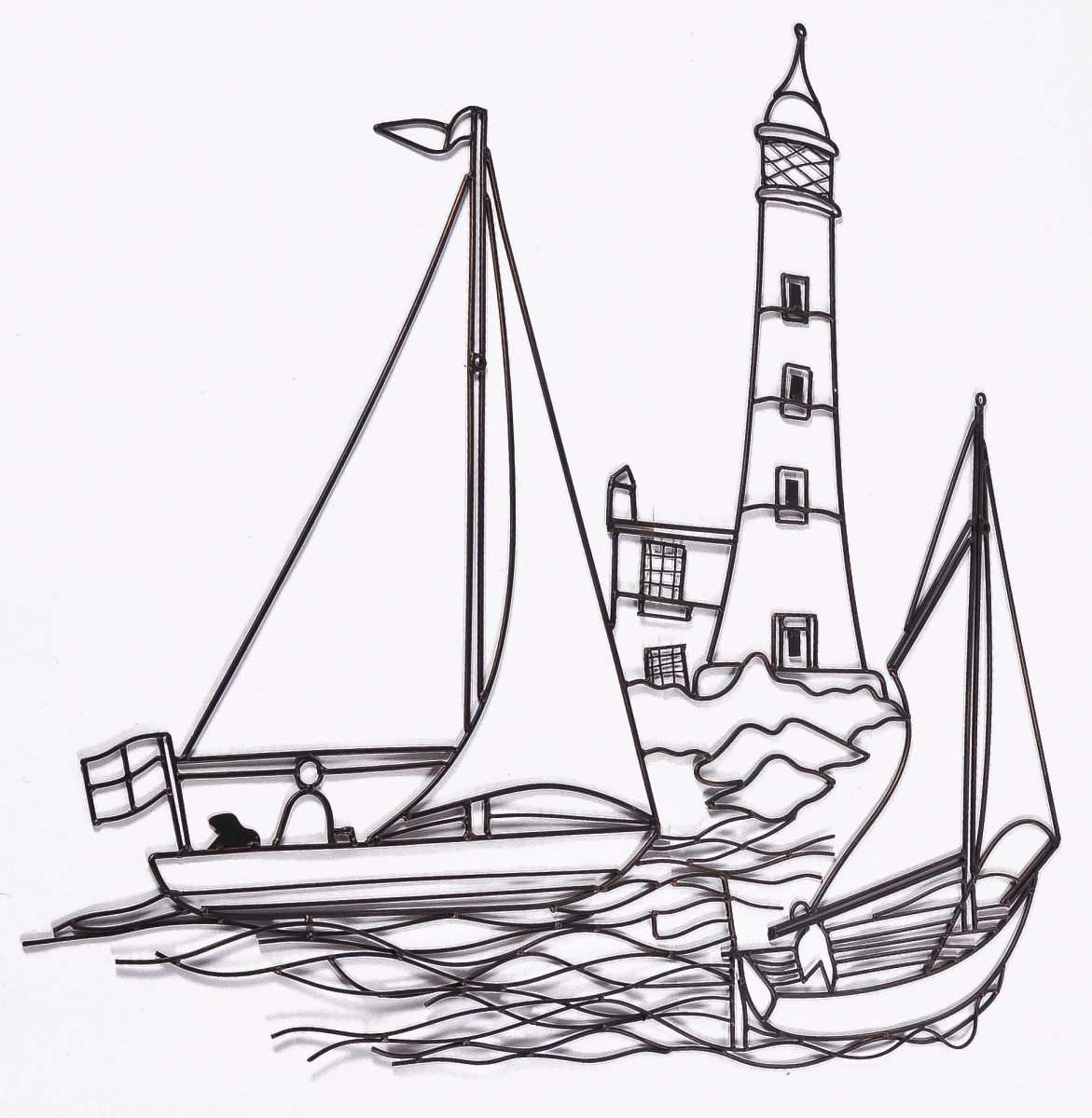 “Alderney Coast” Lighthouse and ship coming into dock wall art