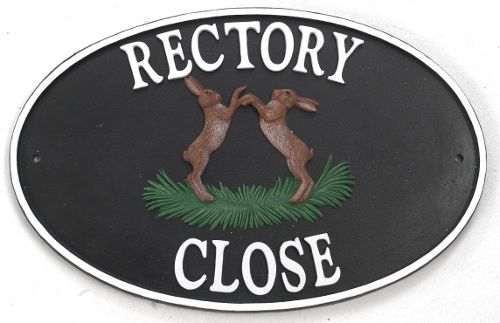 "Boxing Hares" Cast Iron-Effect House Name Sign