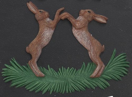 "Boxing Hares" Cast Iron-Effect House Name Sign