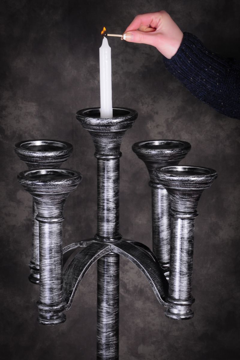 "Royal Ettingham" Gothic Style Candelabra Black and Antique Silver