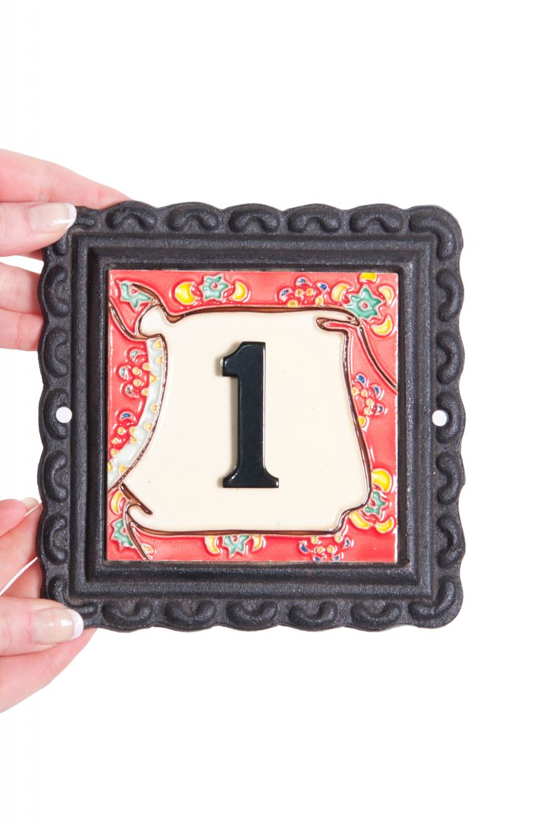 "Scarlett Blooms" Small Iron & Tile House Number Sign