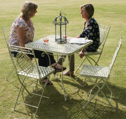 "Aunt Hilda" Large Rectangular Cream Garden Table Set in Situ in the Garden