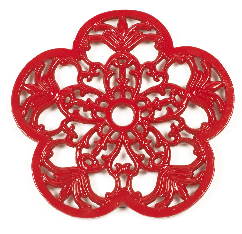 Red Cast Iron Flower Petal Trivet Red Cast Iron Flower Petal Trivet