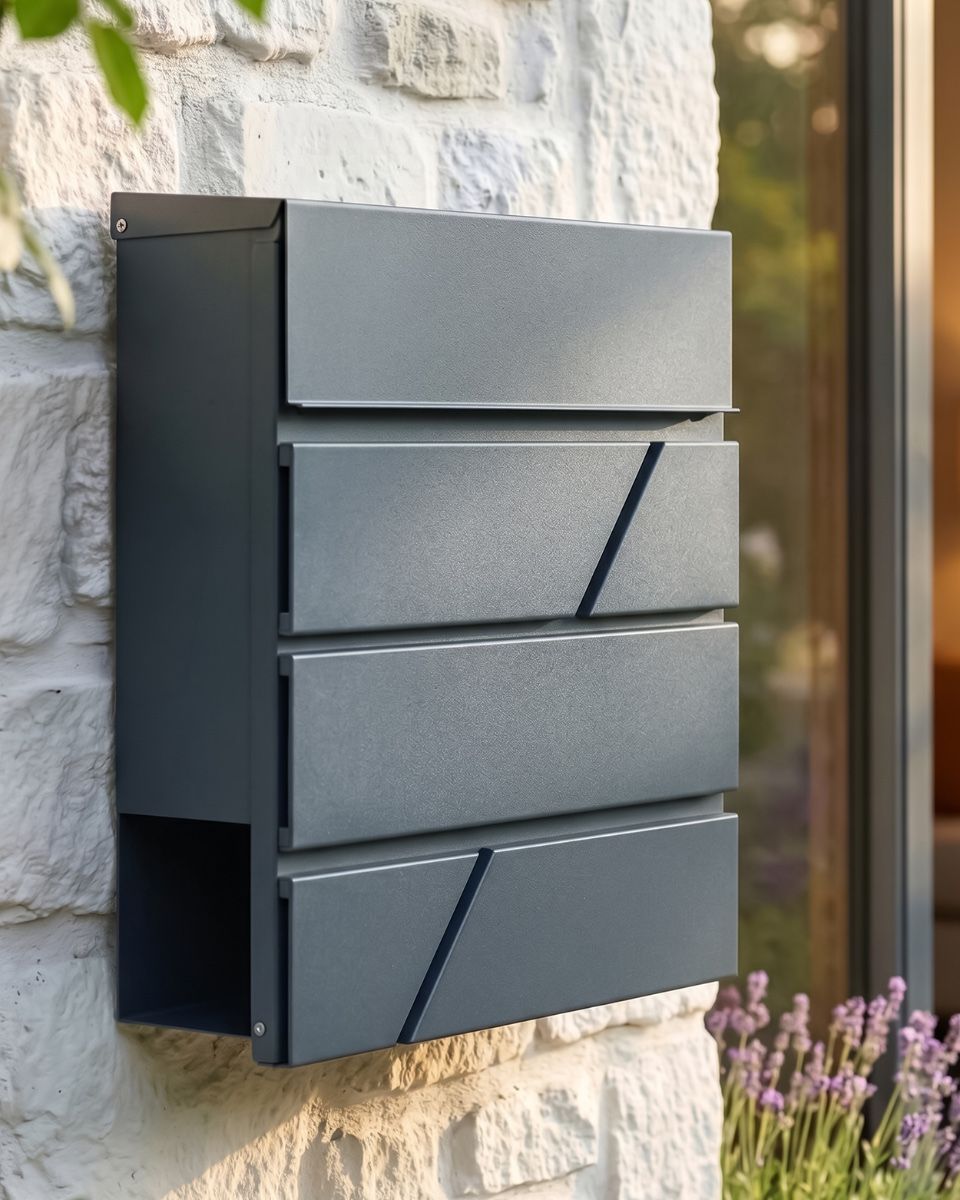 "Arlington" Grey Modern Wall Mounted Post Box & Newspaper Holder digital illustration