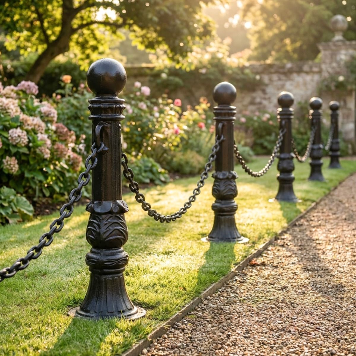 "Avondale" Cast Iron Bollard in Situ in a Garden