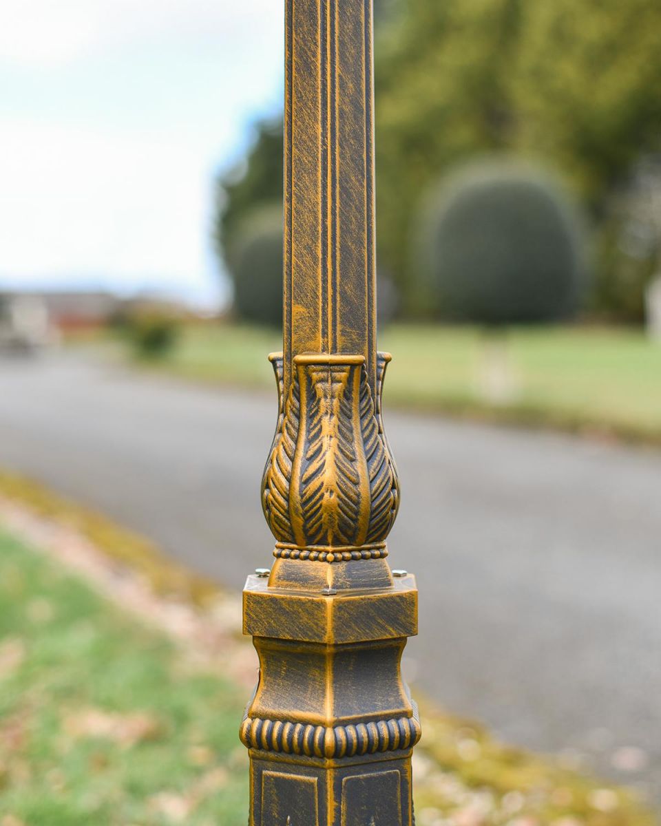 Close-up of the Brushed Bronze Finish on the post of the Lamp Post Set