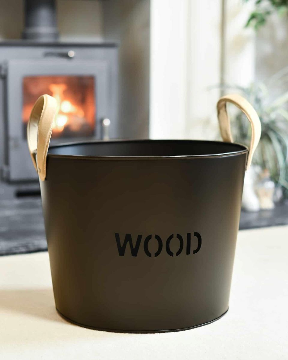 Situ Shot of "Brettington" Powder Coated Iron Wood Basket Situ Shot of "Brettington" Powder Coated Iron Wood Basket