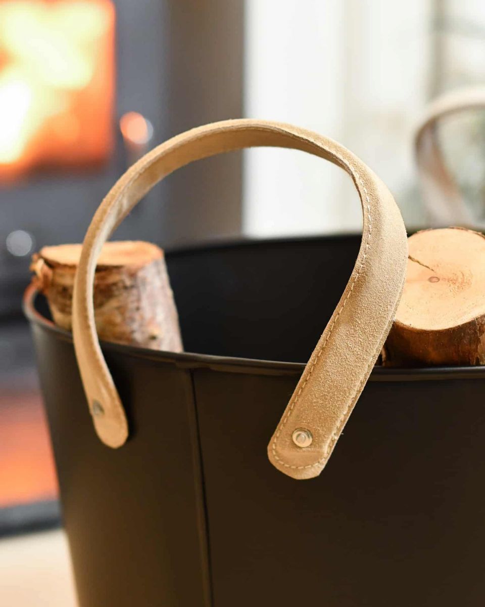 Close-Up of "Brettington" Powder Coated Iron Wood Basket with Logs Close-Up of "Brettington" Powder Coated Iron Wood Basket with Logs