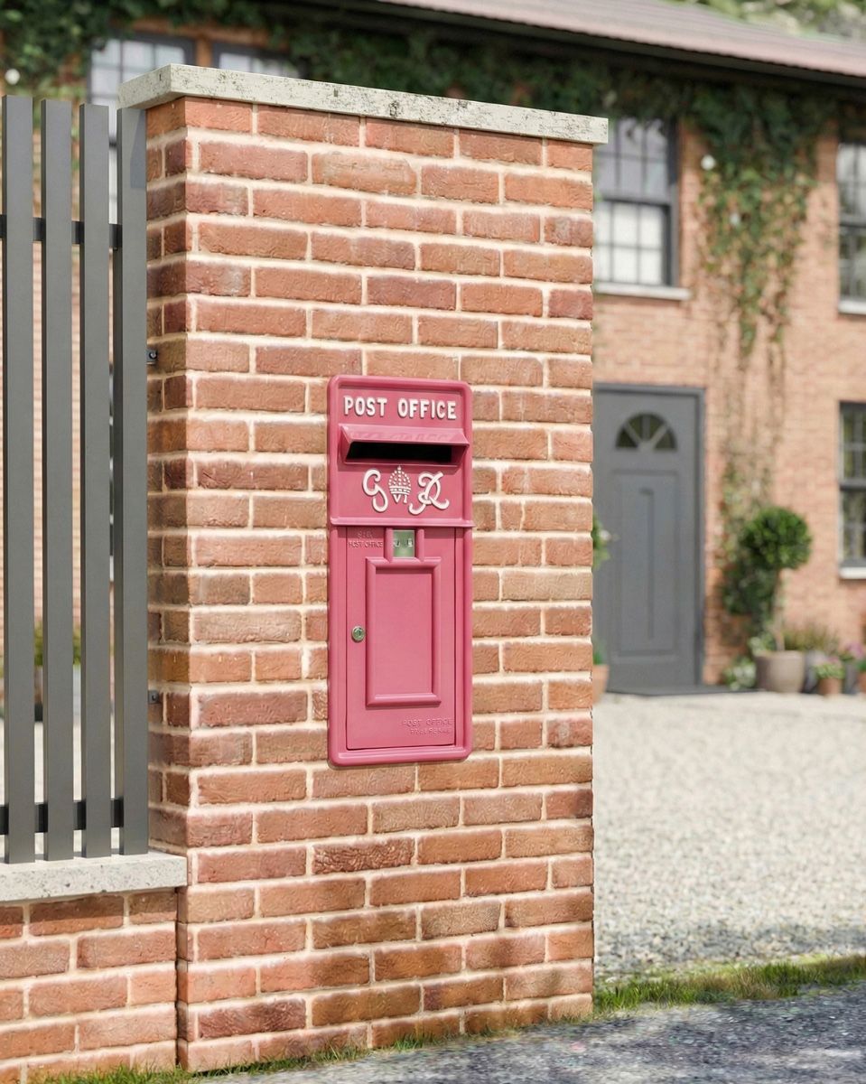 "Cherry Pie" King George Rex Post Box Front installed on a new home