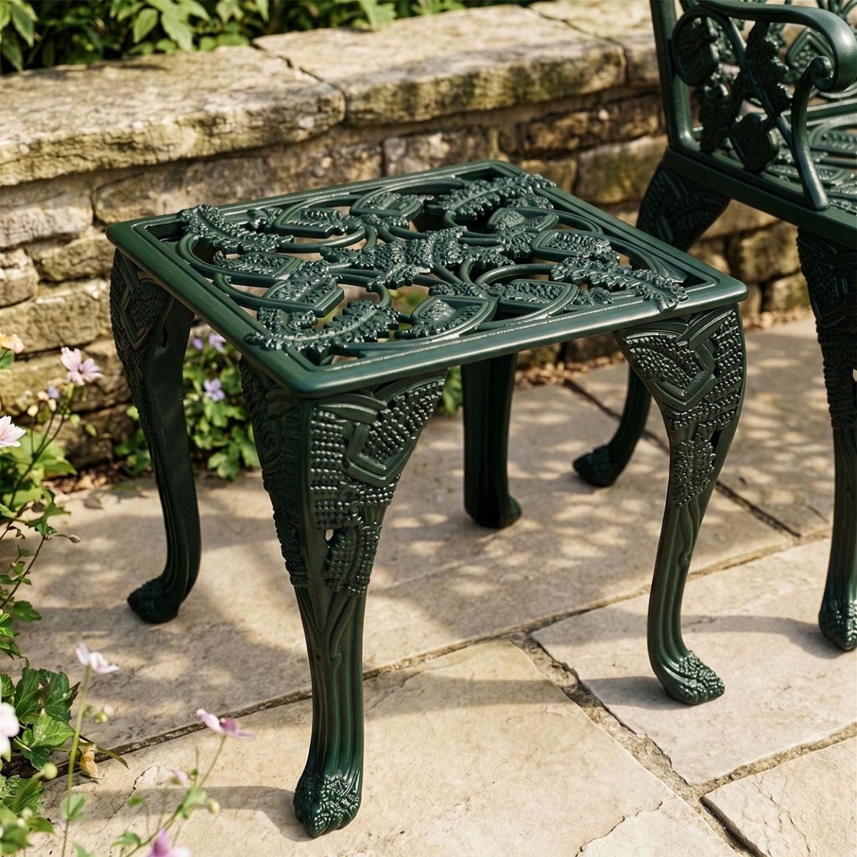 "Coalbrookdale" Cast Aluminium Garden Side Table Digital Illustration Green