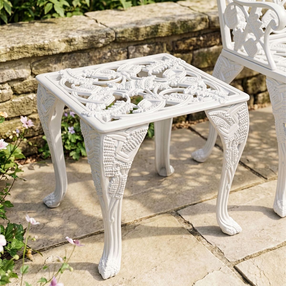 "Coalbrookdale" Cast Aluminium Garden Side Table Digital Illustration White