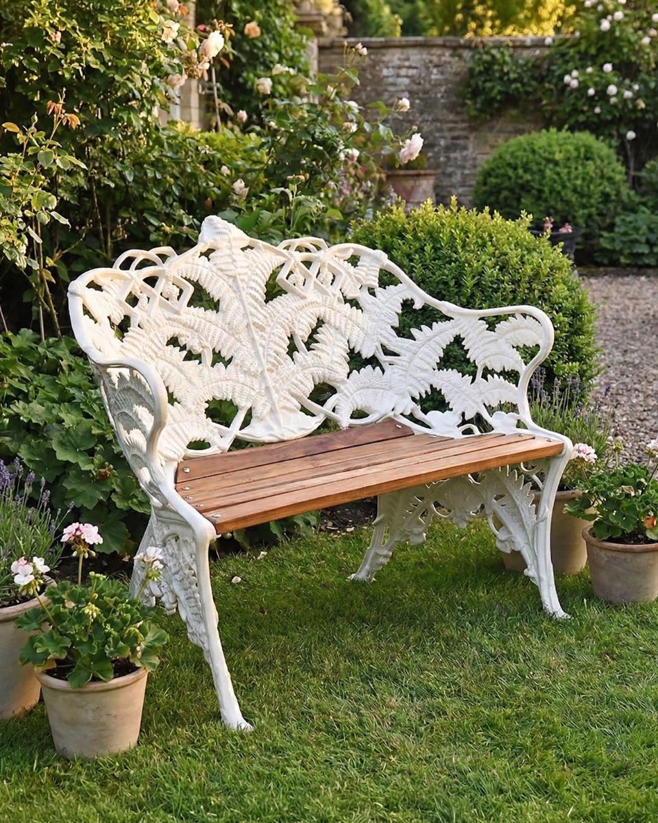 "Coalbrookdale" Cream Two Seater Garden Bench cat image ai