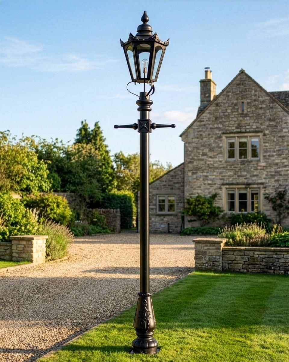 "Concordia" Lamp Post & Hexagonal Lantern - Black 3.2m digital illustration
