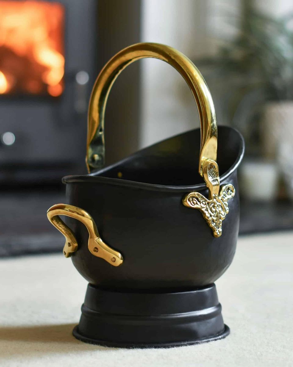 "Countess" Black Iron & Polished Brass Coal Bucket