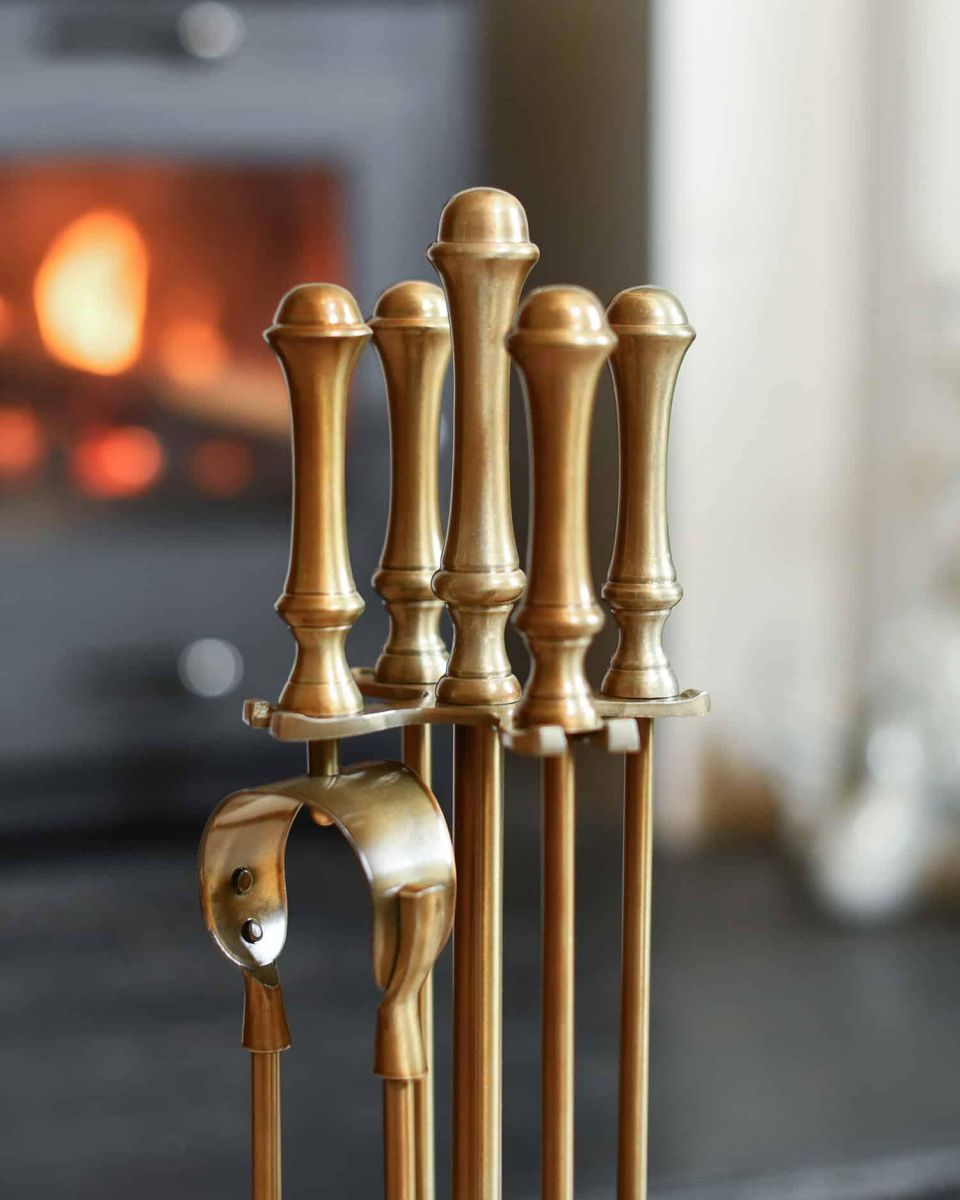 Close-Up of Handles for "Coven Hall" Antique Brass Companion Set 47cm