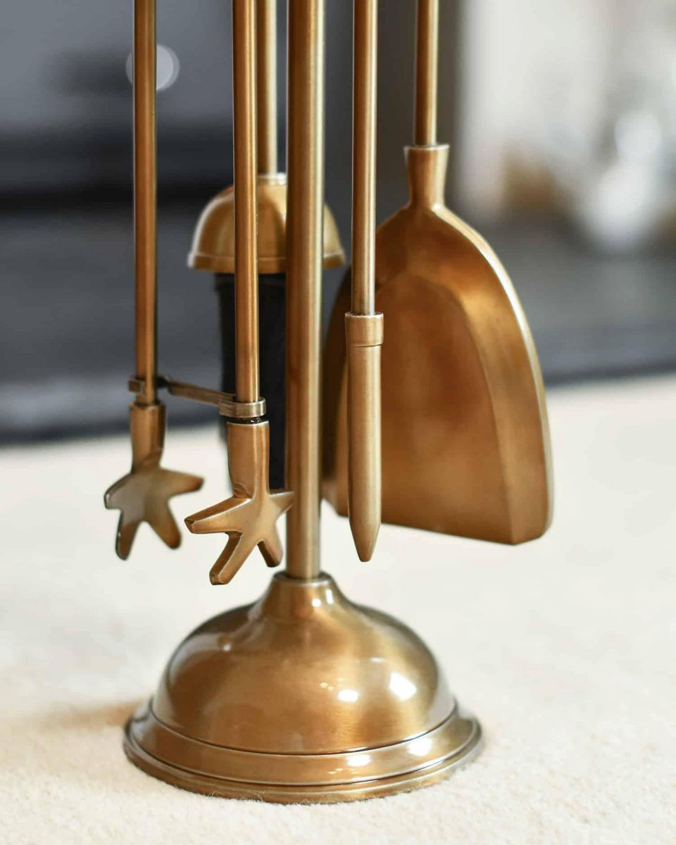 Close-Up of Fireside Tools for "Coven Hall" Antique Brass Companion Set 47cm