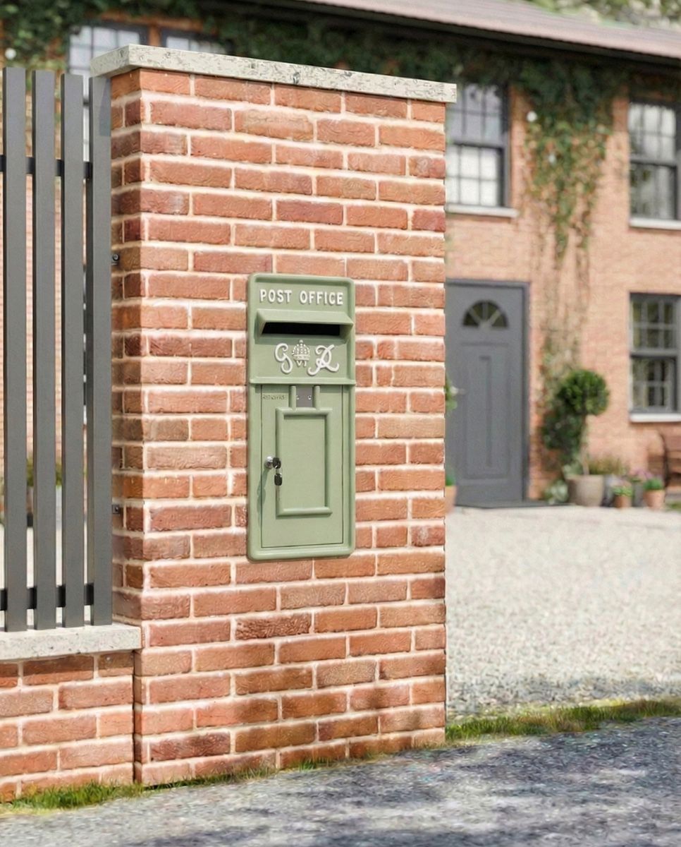 "Forest Green" King George Rex Post Box Front on wall