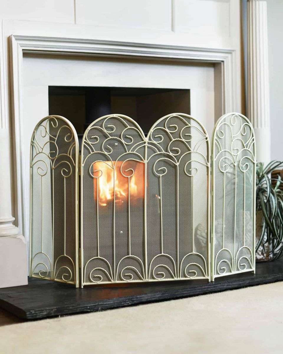"French Victoriana" Ornate Cream Fire Screen in Situ "French Victoriana" Ornate Cream Fire Screen in Situ