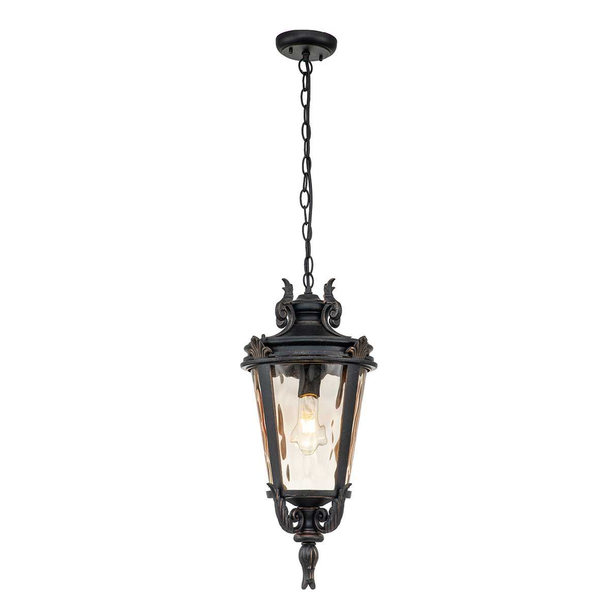 "Halethorpe" Large Seeded Glass Ornate Hanging Porch Lantern Finished In an Antique Bronze