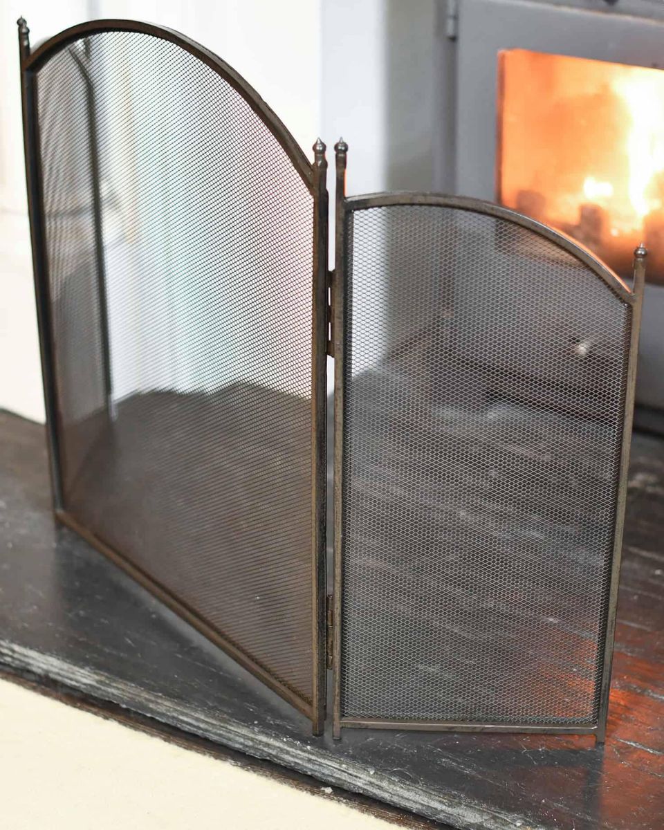 Close-Up of "Hampden" Rustic Brown Iron Fire Guard 