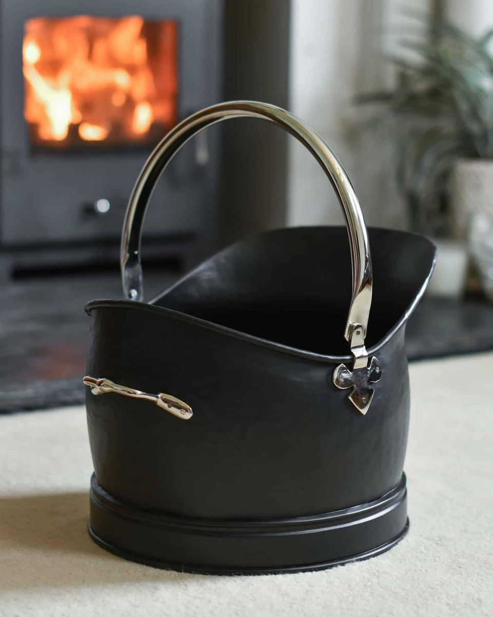Victorian Black Iron and Nickel Coal Bucket  Victorian Black Iron and Nickel Coal Bucket