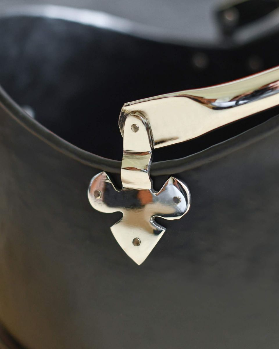 Close-Up of "Hinswick" Victorian Black Iron and Nickel Coal Bucket - 27.5cm in Situ Close-Up of "Hinswick" Victorian Black Iron and Nickel Coal Bucket - 27.5cm in Situ