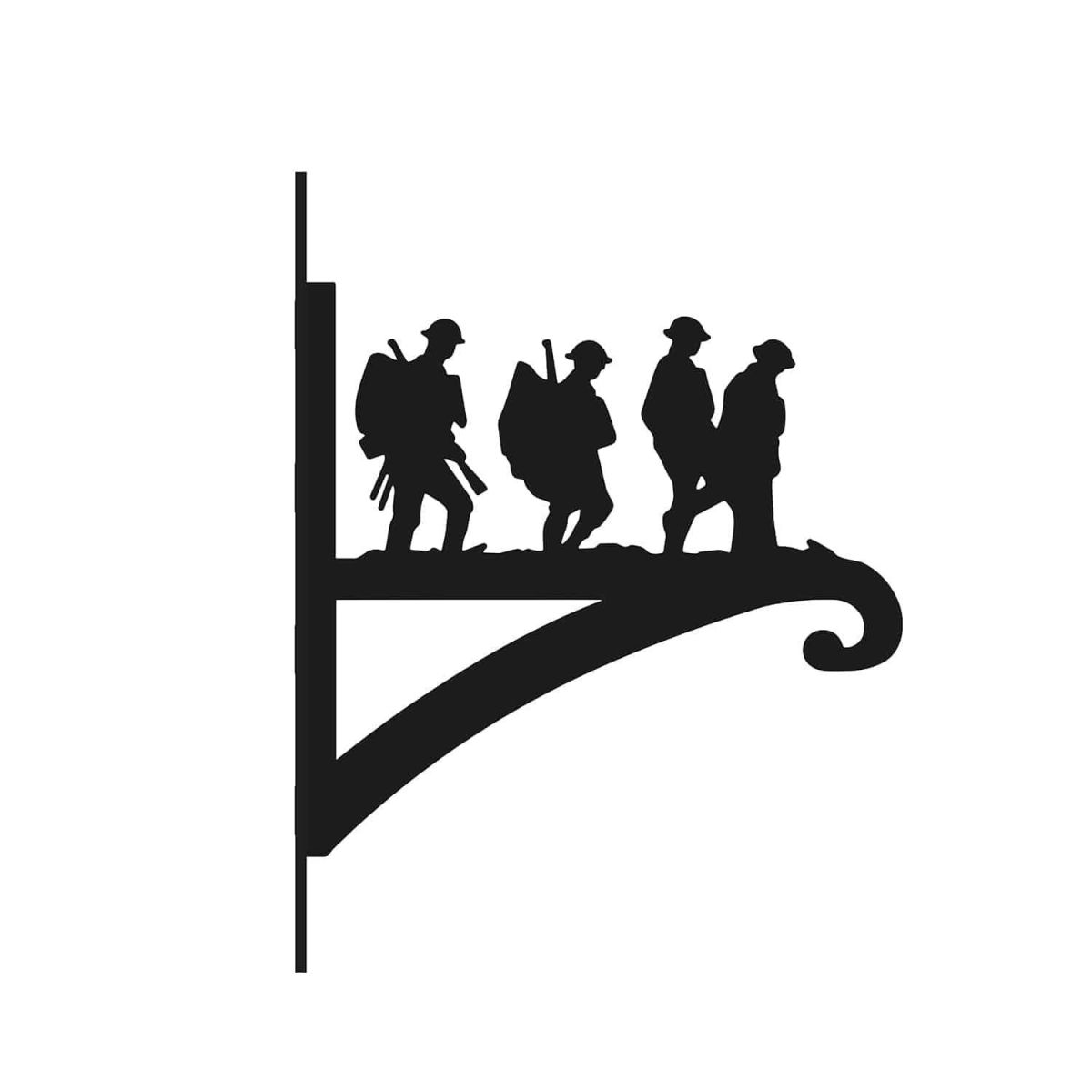 "In Formation" Walking Soldiers Hanging Basket Bracket on White Background