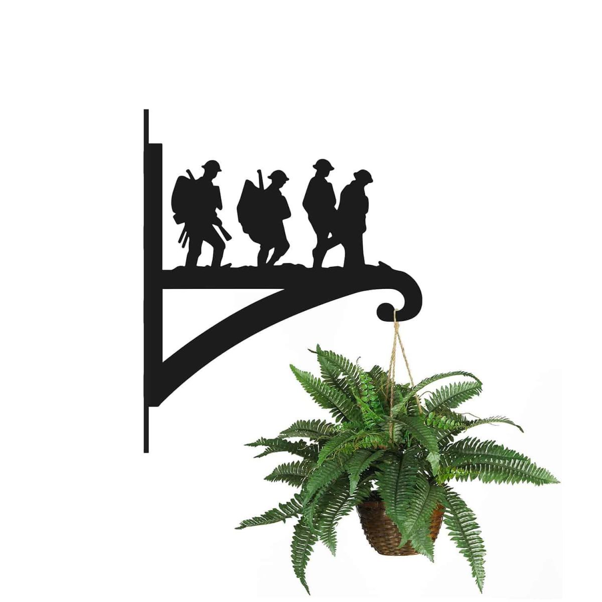 "In Formation" Walking Soldiers Hanging Basket Bracket with Planter
