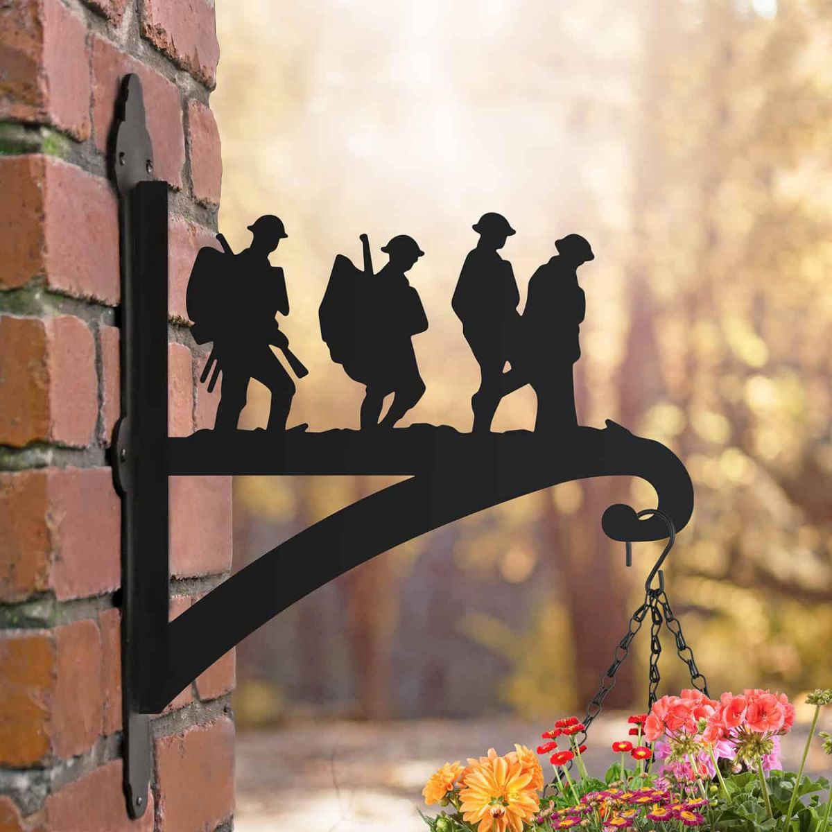 Steel Hanging Basket Bracket with "In Formation" Walking Soldiers Motif