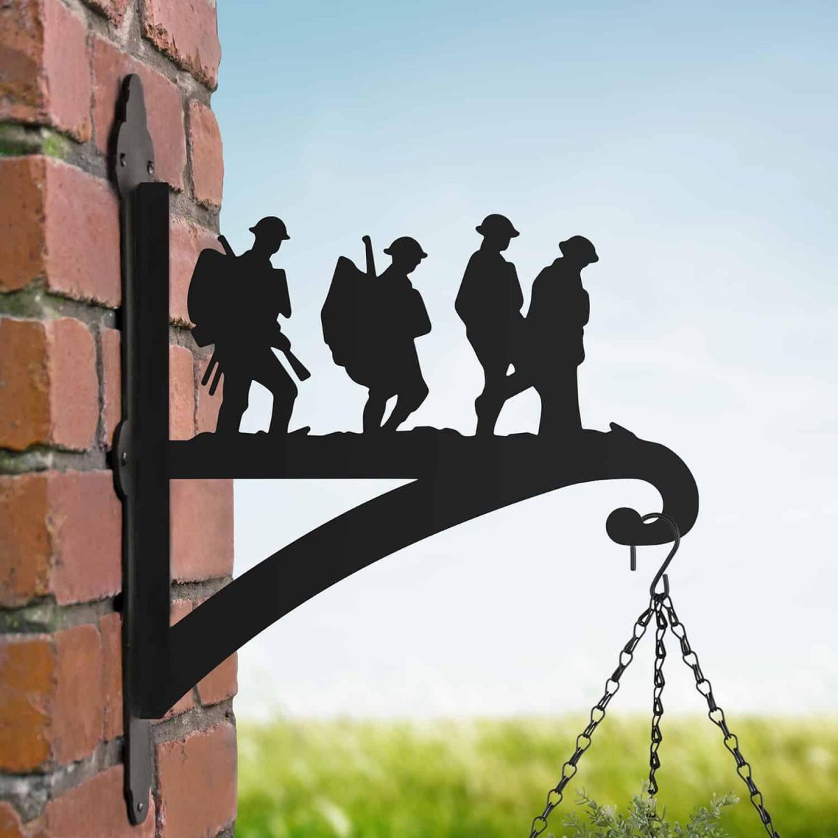 "In Formation" Walking Soldiers Hanging Basket Bracket in Situ