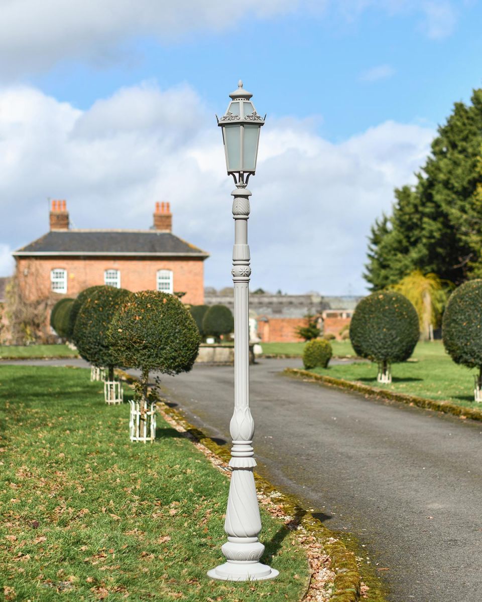 "Ivywood" 3m Matt Grey Traditional Lamp Post in Situ on a Driveway
