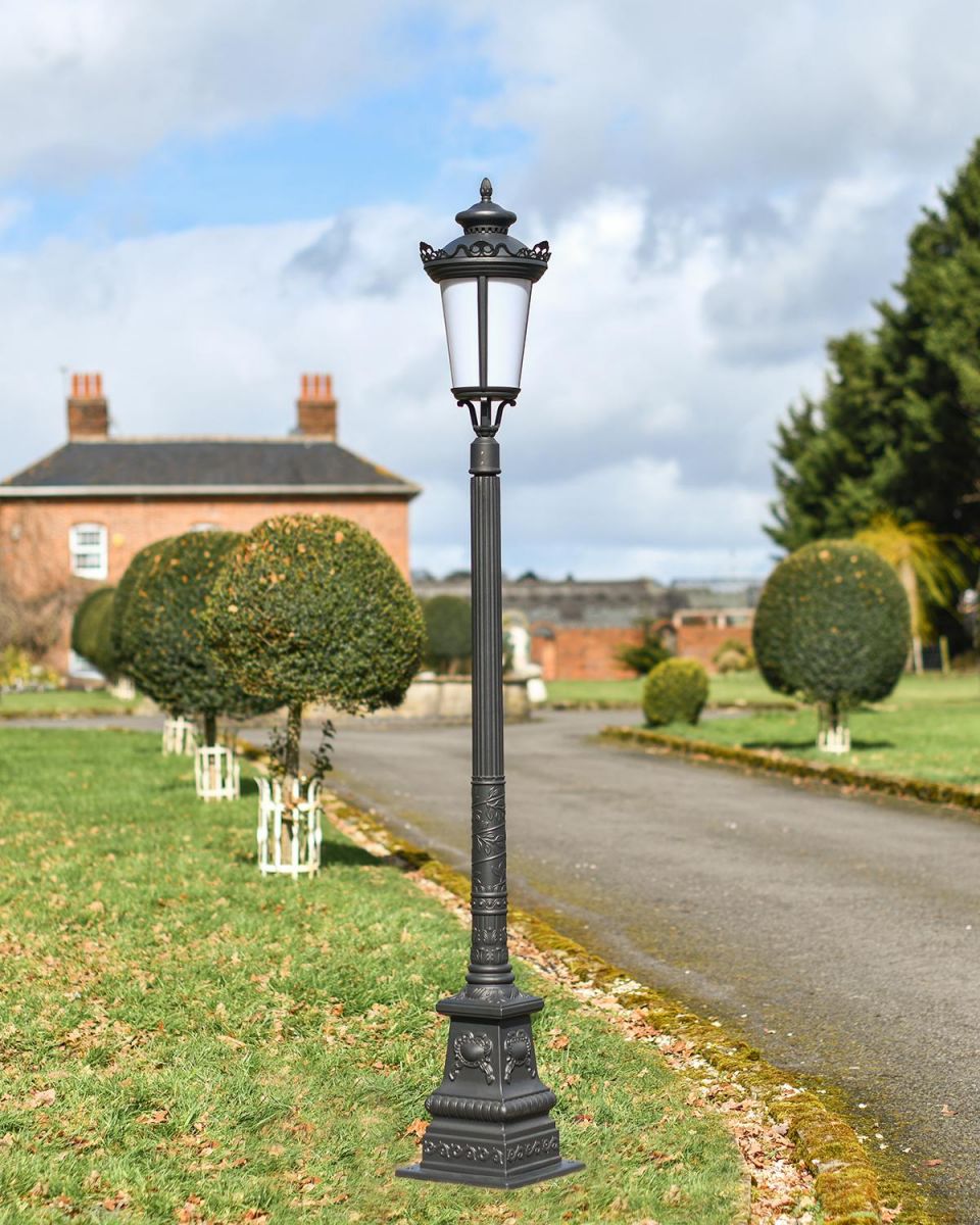 "Kenwell" Black Ornate Lamp Post in Situ on a Driveway