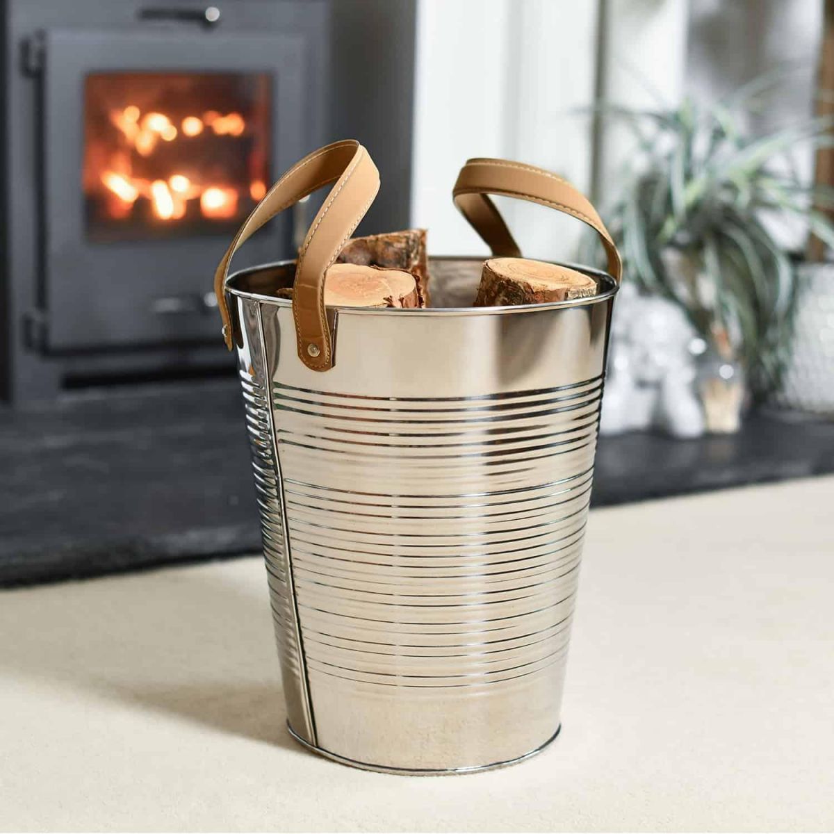 "Kinsbury" Ribbed Stainless Steel Log Holder