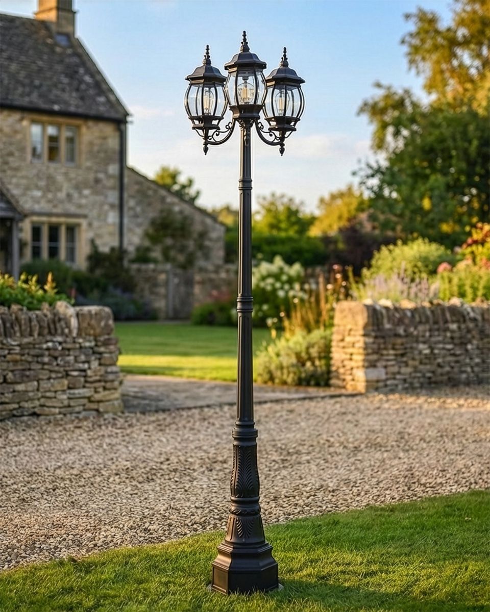 "Lady Blakemore" Triple-Headed Globe Lamp Post - 2.57m digital illustration new